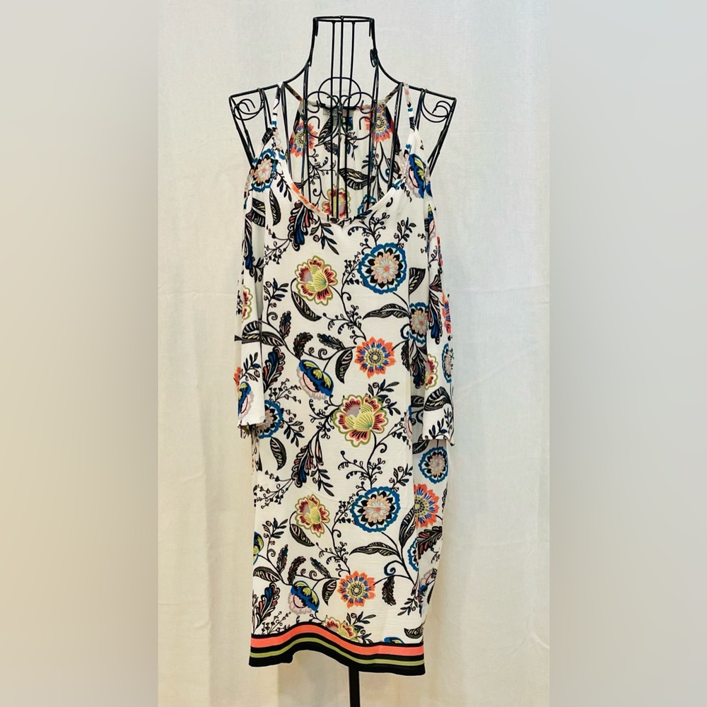 Multi color shirt dress with cut out shoulders